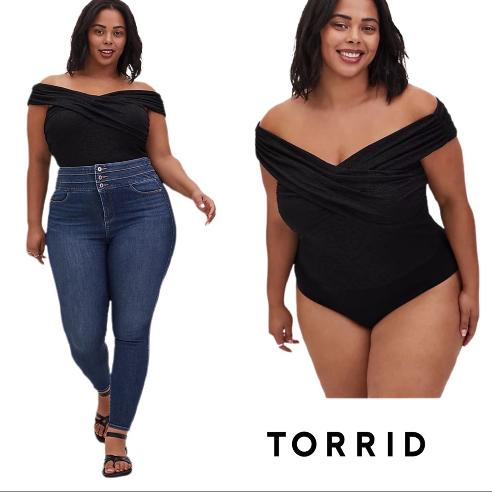 NEW TORRID KNIT CRISSCROSS OFF SHOULDER BODYSUIT - Picture 1 of 13
